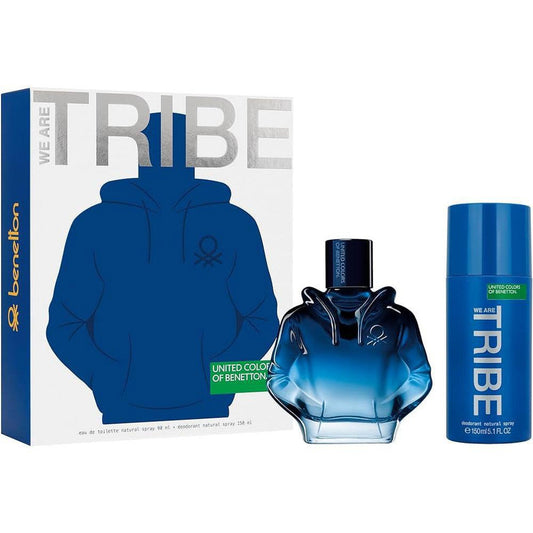 BENETTON WE ARE TRIBE 2 PCS SET FOR MEN: 3 OZ EAU DE TOILETTE SPRAY + 5.1 DEODORANT SPRAY